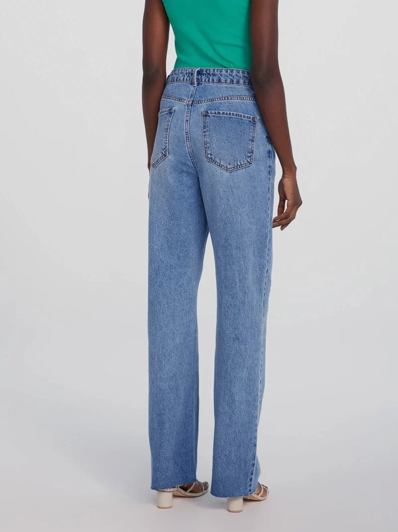 calça jeans feminina cintura alta wide leg azul