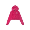 sufbabys strass logo plush zip up hoodie pink
