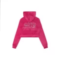 sufbabys strass logo plush zip up hoodie pink