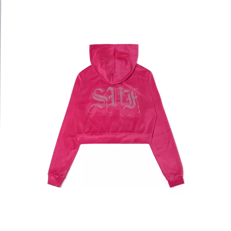 sufbabys strass logo plush zip up hoodie pink sufbabys strass logo plush zip up hoodie pink