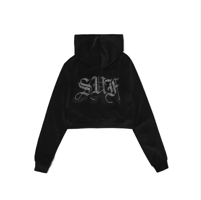 sufbabys strass logo plush zip up hoodie black sufbabys strass logo plush zip up hoodie black