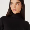 blusa feminina manga longa em tricô canelado preto
