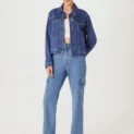 calça jeans feminina wide leg cargo cintura média
