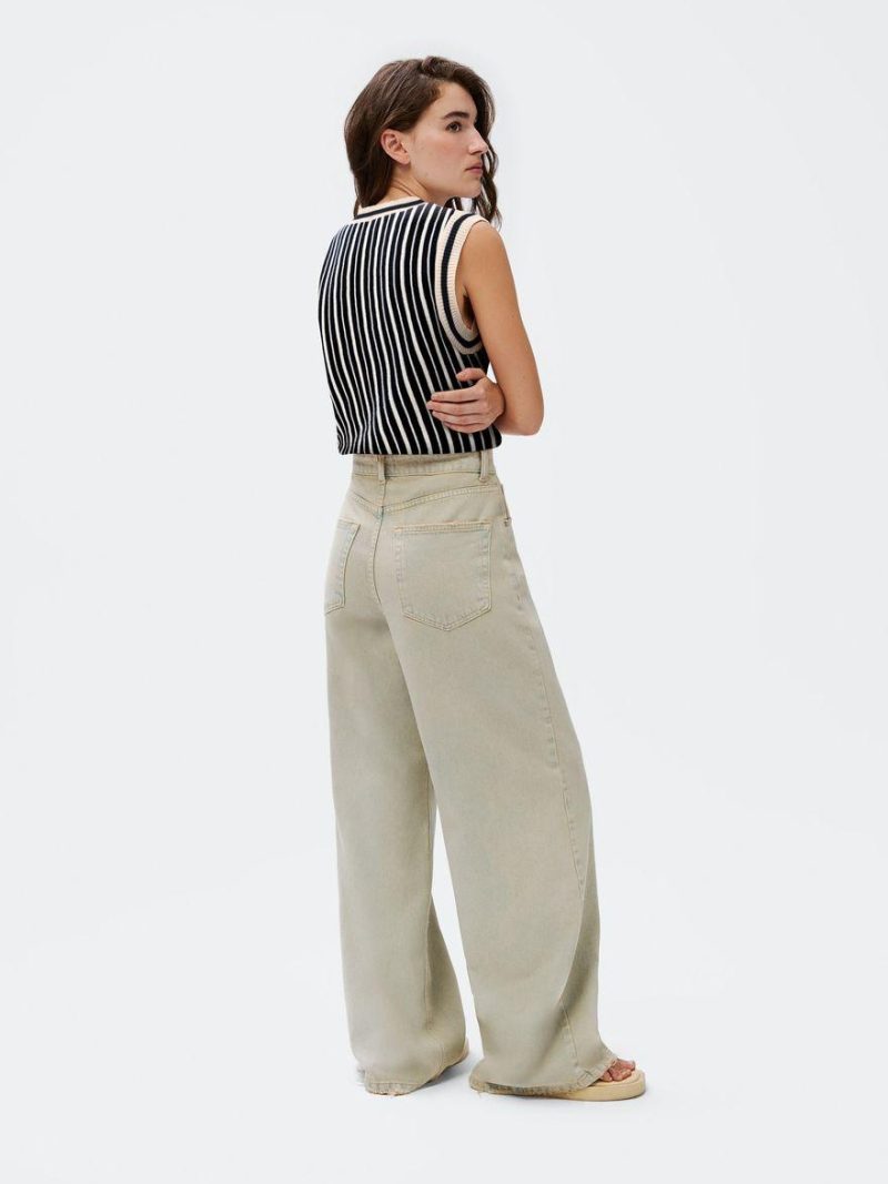 calça jeans wide leg cintura alta hering