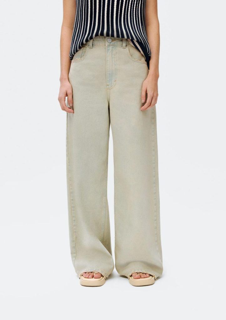 calça jeans wide leg cintura alta hering