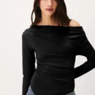 blusa feminina manga longa assimétrica preto