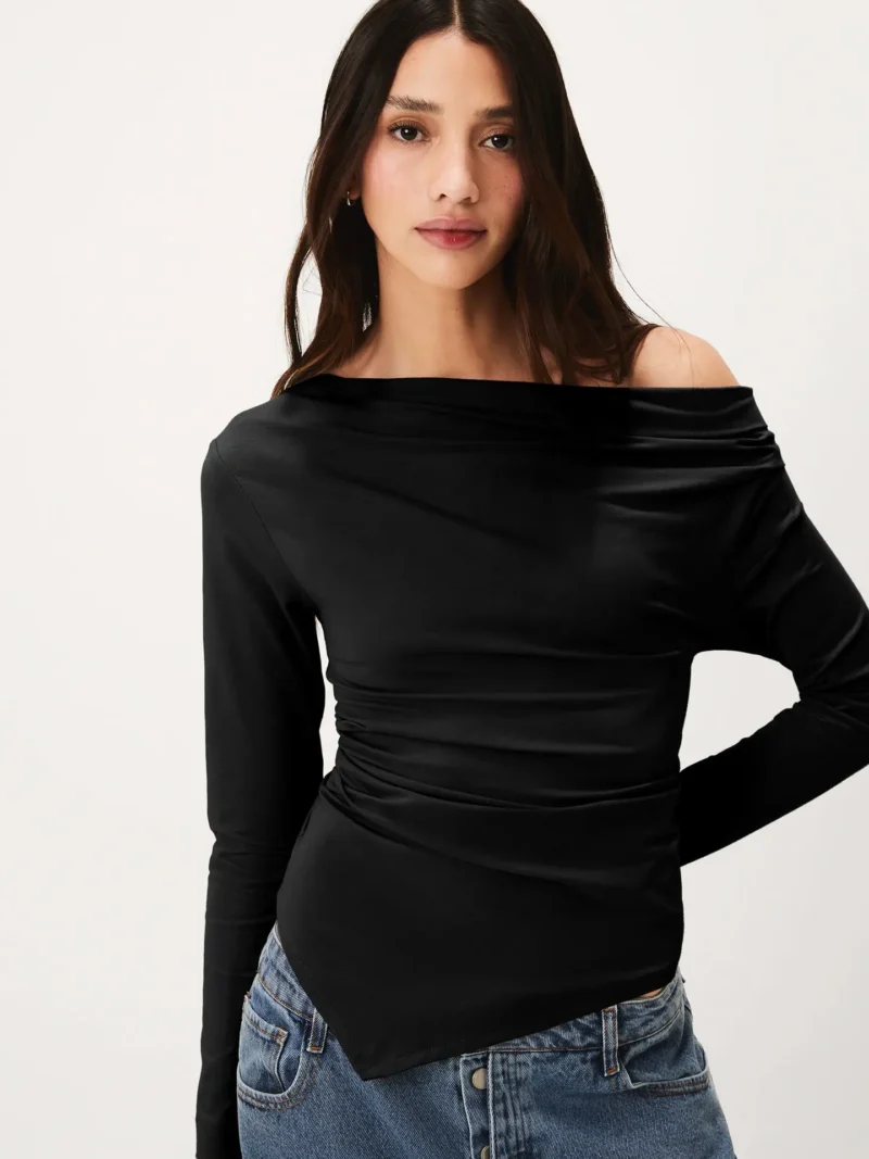 blusa feminina manga longa assimétrica preto