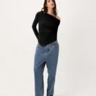 blusa feminina manga longa assimétrica preto