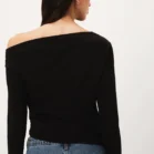 blusa feminina manga longa assimétrica preto