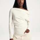 blusa feminina manga longa assimétrica off white