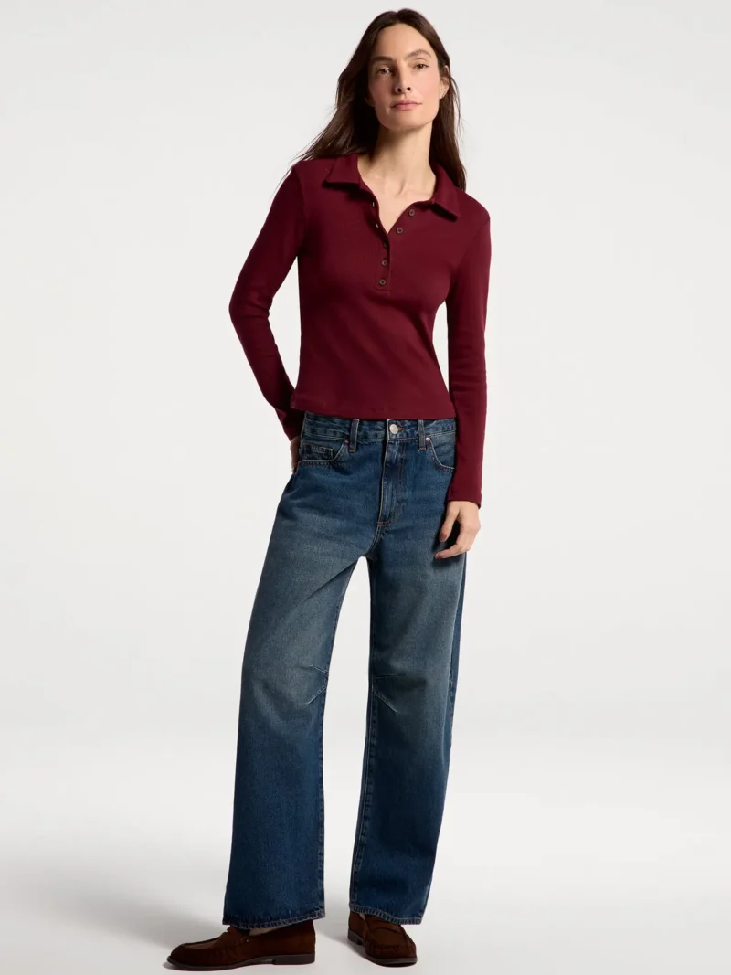 polo feminina manga longa cereja