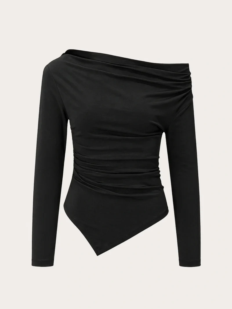 blusa feminina manga longa assimétrica preto