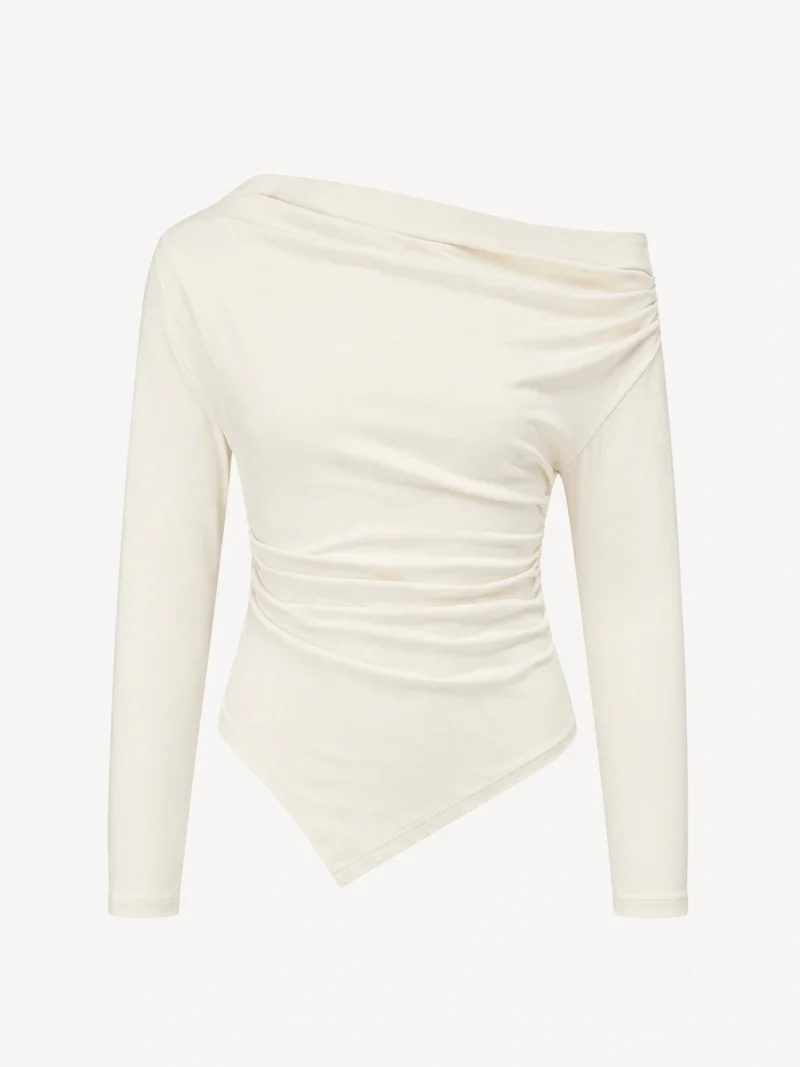 blusa feminina manga longa assimétrica off white