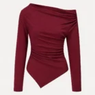 blusa feminina manga longa assimétrica cereja