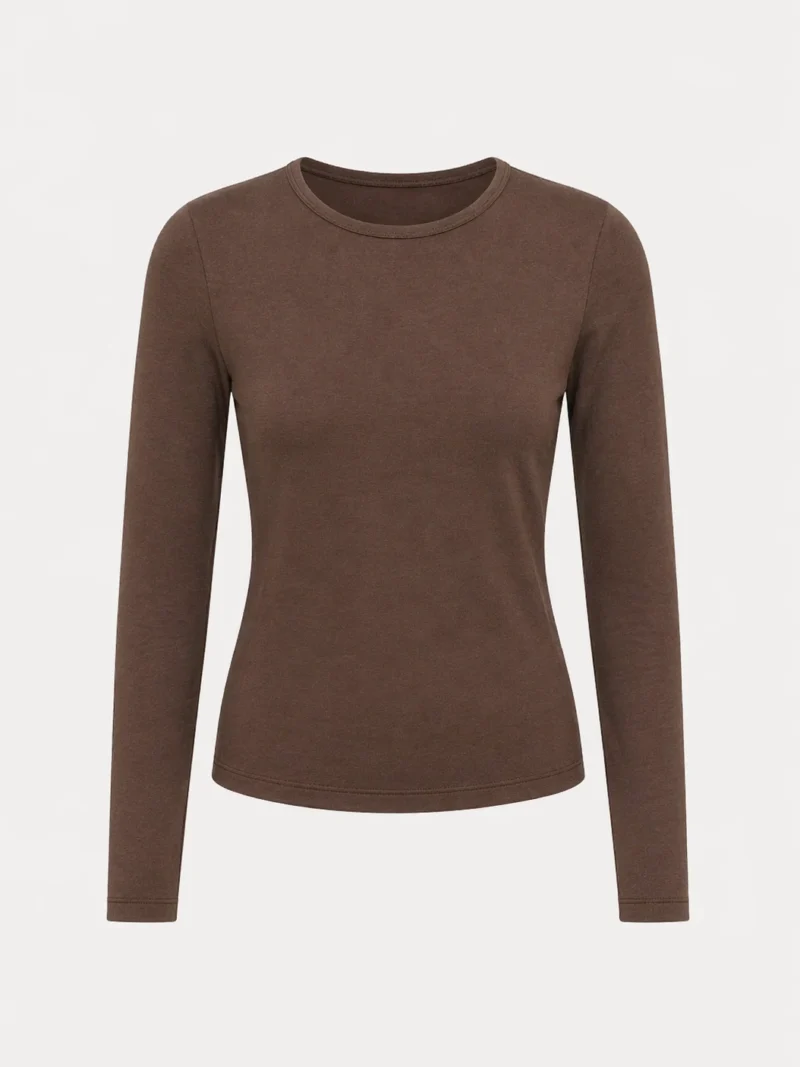 blusa básica feminina manga longa slim – marrom