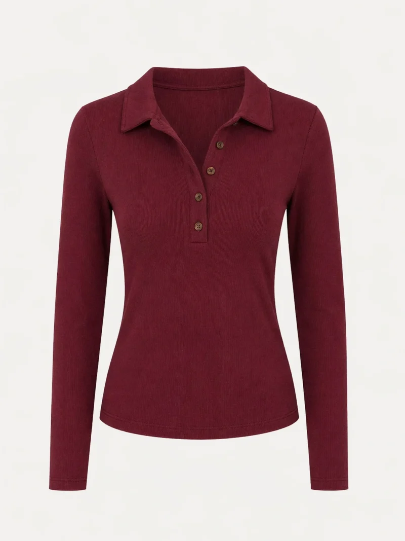 polo feminina manga longa cereja