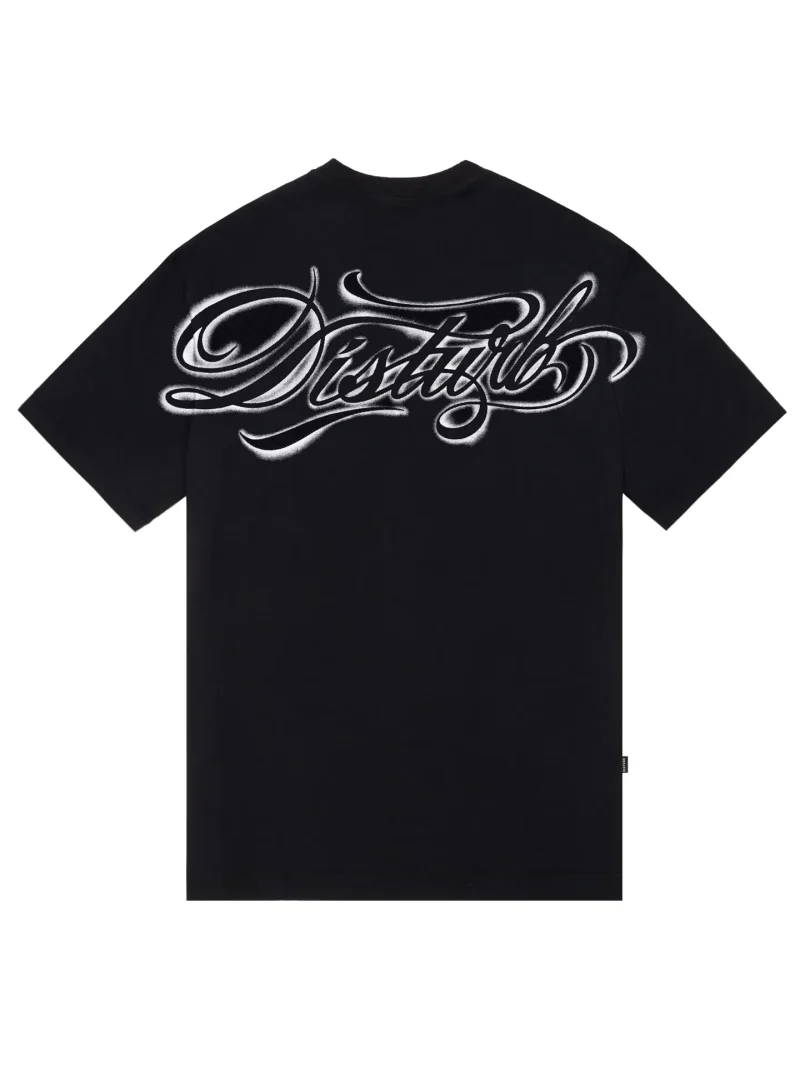 t shirt script stencil preta costas